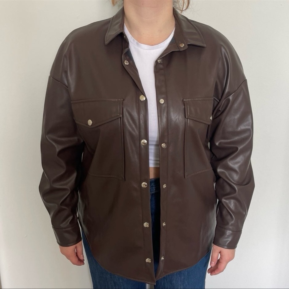 Oversized Faux Leather Shacket with Button Snaps